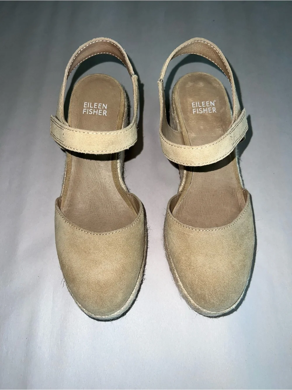 Eileen Fisher Nessa espadrille wedge sandals in tan suede